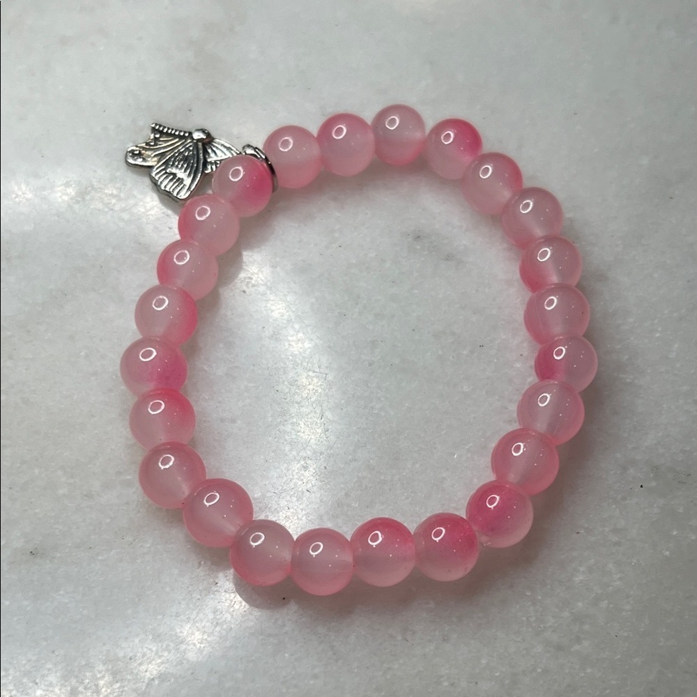 Pink Beaded Bracelet with Butterfly Charm - Picture 4 of 8